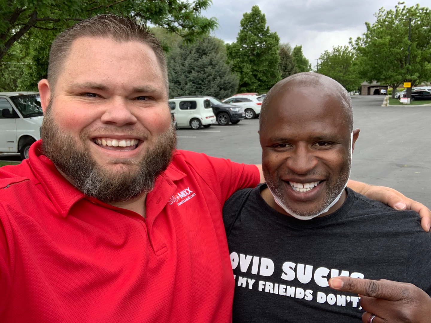 Mark Christiansen with artist Alex Boye during the SwissMixx Audio COVID mobile concert tour