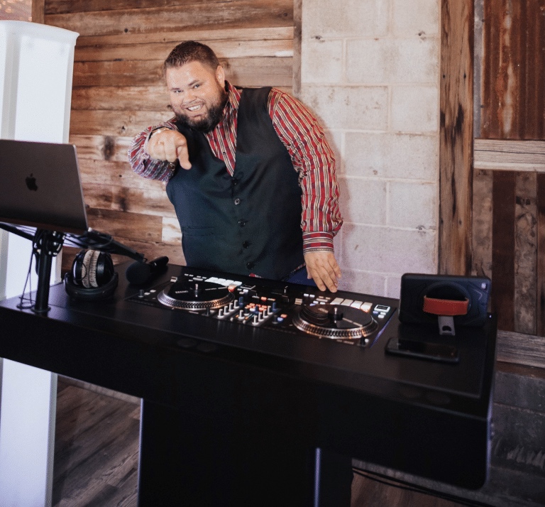 SwissMixx Audio DJ setup at barn wedding reception, Boise Treasure Valley Idaho